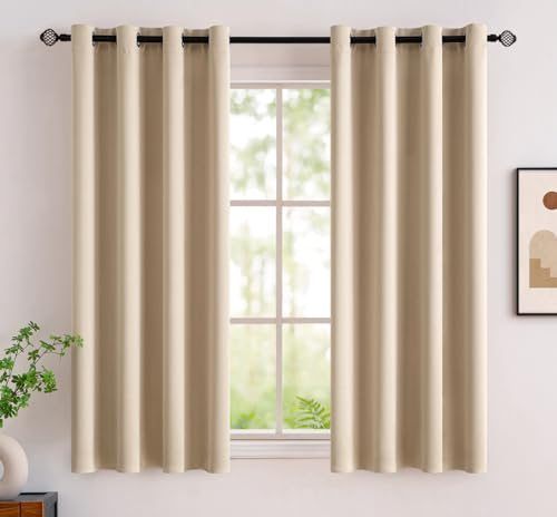 MIULEE Cortinas Cortas para Ventanas 2 Piezas 140X160 CM, Beige Cortina Opaca Corta para Cocina Dormitorio Anti Luz, Suave Cortina Opaca Cortas con Ojales, Salon Cortinas Opacas para Oscurecer