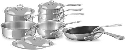 Mauviel M'Cook Batterie de cuisine 12 pièces en inox poli 5 plis Poignées Fonte Inox Fabrication Française