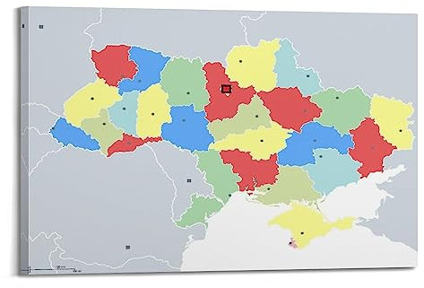 BITTU Weltkarte Poster Ukraine Karte mit Teilungen, dekoratives Gemälde, Leinwand, Wand- und Kunstbild, Familien-Schlafzimmer, Dekoration, 20 x 30 cm
