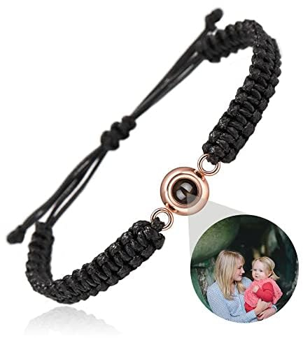agsu Personalisierte Foto Projektion Armband Kreis Foto Mit Bild Im Inneren Einstellbar Geflochtene Armband Für Mädchen Jungen Benutzerdefinierte Foto-Armband Für Männer Frauen (Black RG,One Size)