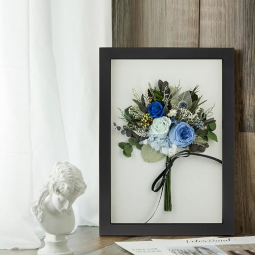 BOSCOW Bilderrahmen DIN A4, Bilderrahmen 21x30 aus Echtholz mit Organischem Glasrahmen, SchwarzWand- & Tischbilderrahmen (A4 (21 x 30 cm), Holz丨Schwarz)