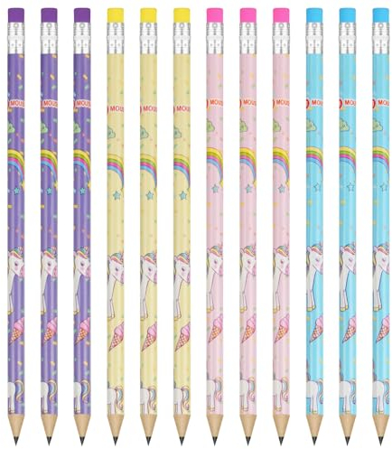 Vicloon Unicorno Matite, 12pcs Matite per Bambini con Gomma, Simpatici Animali HB Unicorno di Grafite in Legno con Elementi per Esami, Scuola, Ufficio, Disegno e Schizzi (Unicorno)