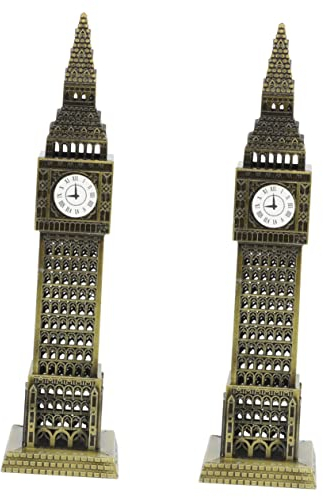 Toyvian 2st Big Ben-Modell Big Ben Gebäudemodell Berühmt Londoner Einrichtung Hausverzierung Uhrturm-Statue Von Big Ben Big-Ben-Uhr Reise-Souvenir-Statue Legierung Metall Haushaltsprodukte