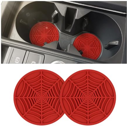 JNNJ 2 Stück Universal Auto Getränkehalter Tassenmatte, Auto Tassenhalter PVC Tassenmatte Anti-Rutsch, Geometrische Spinne Design, Auto Tassenmatte Innen(Rot)