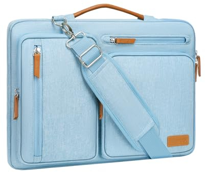 MOSISO 360 Schützend Laptop Schultertasche,15-15,6 Zoll Laptoptasche Kompatibel mit MacBook Pro 16,HP,Dell,Lenovo,Asus Notebook,Seite Offen Tasche mit 4 Reißverschluss Taschen&Griff,Luft Blau
