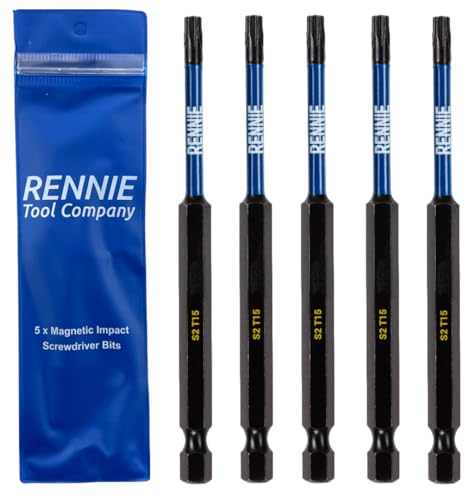 5 x Rennie Tools 100mm Long T15 TX15 Impact Screwdriver Driver Bits Set. Heavy Duty Magnetic Torx Screwdriver Bit Set. Black Oxide Coated Torx Impact Driver Bits. Torx Bit Set.