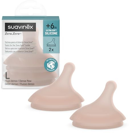 Suavinex, 2er Pack Babyflaschentrinksauger für Zero Zero Anti-Colic Babyflasche, Ersatz Sauger mit Dichtem Durchfluss (L), Ideale Öffnung für Dickflüssige Flüssigkeiten, für Babys +6M, 2U, Deep