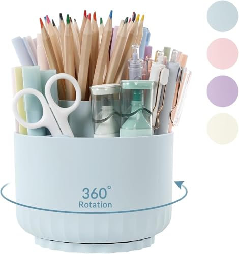 SKYDUE Schreibtisch Organizer, 360 Grad Stiftehalter Drehbar, Stifte Organizer Mit 5 Fächern, Stiftehalter Schreibtisch Für Büro, Schule, Zuhause(Himmelblau)