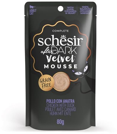 Schesir After Dark, Goût de Poulet avec Canard en Souris, Nourriture Humide complète pour Chats Adultes (sachets 12 de 80 g)