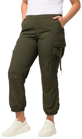 Ulla Popken Damen große Größen Übergrößen Plus Size Cargohose, Utility-Style, Elastikbund, Gummisaum olivgrau 60 824278200-60