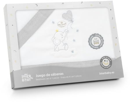 variouss Interbaby Juego de Sabana para Minicuna 50x80cm (3 Piezas: Bajera, encimera y Funda de Almohada) de Algodon 100% Fabricado en España Modelo 04319 (Gris, Minicuna 50 x 80 cm)