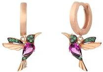 Einzelstück® Kolibri Hoops I 925 Sterling Silber Ohrringe im Vogel Design I Kreolen mit grünen und pinken Zirkonia Steinen I 14K Gold & Rosegold I Allergikerfreundlicher Echtschmuck
