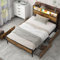 Zravenna Massivholzbett Doppelbett 140x200 cm, Tragfähigkeit 300 kg, Bett mit 4 Schubkästen Stauraum, Kopfteil mit Regal, Bettgestell Metall mit Lattenrost, Braun