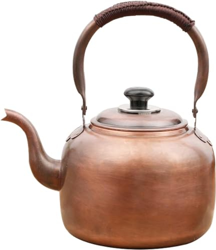 Theiere en cuivre martele, sifflet pour cuisiniere, sifflet d'ebullition de l'eau, poignee anti-brulure, convient pour les plaques a induction, les feux ouverts et autres sources de chaleur - 3 L
