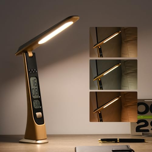 Morwealth Led Schreibtischlampe Akku aufladbar,Dimmbar led tischlampe akku usb aufladbar mit uhr Digitalanzeige & Touch Activated Controls - Tragbare für Zuhause, zum Lesen, im Büro