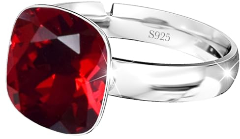 925 Sterling Silber 44 farben Ringe für Damen Verstellbarer mit Marken Kristalle - Glänzend Cubic Zirkonia Ring Fingerring Kommt in Schmuck Geschenk Box (Rote)