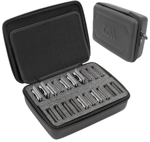 CASEMATIX Clipper Blade Holder - 20 Blade Storage Case for Andis, Oster, Wahl, Babyliss - Detachable Metal Guards