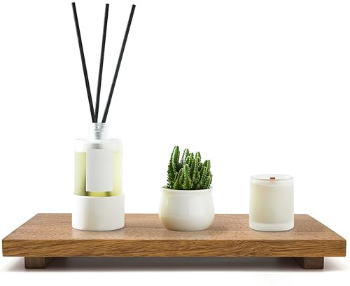 Zurklulu Acacia Wood Riser Pedestal Stand for Displaying Plants, Cosmetics, Candles, Jewelry - Ideal for Kitchen, Bathroom, Bedroom - Wooden Tray, Decor (L:16x8x1.57)