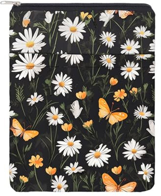 NICENEEDED Custodia per Libro Design A Farfalla e Girasole, Custodia per Libri con Tasca Frontale Impermeabile, Protezione per Libri Lavabile con Cerniera