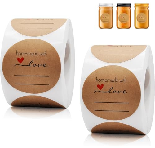 1000 Stück -Rollen Etiketten Selbstklebend, 38mm Marmeladen Etiketten, Aufkleber Zum Beschriften, Rund Handmade Sticker Geschenkaufkleber, Für DIY Backen, Briefumschlag, Hochzeit Geschenktüten Dekora