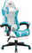 Precision Synergie Gaming Chair, Ergonomic Computer Chair with Footrest, Height Adjustable Office Chair for Adults with 360° Swivel Headrest and Lumbar Support for Gaming or Office, White-Blue