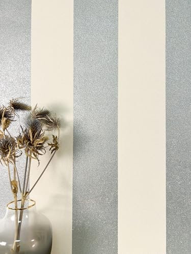 NEWROOM Tapete Silber Vliestapete Streifen - Streifentapete Streifen Weiß Creme Linien Metallic Glanztapete Glamour Glitzer Glamour inkl. Tapezier-Ratgeber