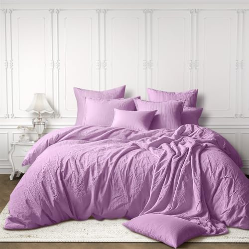 DerF HOME Muslin Bettwäsche Lavendel 135x200cm Bettbezug + 80x80cm Kissenbezug, 100% Baumwolle,weich und hautfreundlich für einen erholsamen Schlaf.