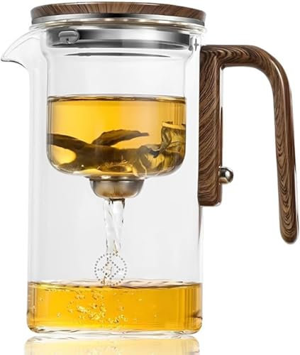 Théière En Verre De Séparation D'eau Avec Manche En Bois, Infuseur Et Passoire - Magique Et Transparente