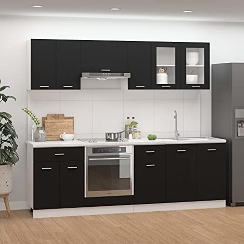LXYZWRW Schränke & Aufbewahrung, 8-teiliges Küchenschrank-Set, schwarz, Holzwerkstoff, Küchenschränke