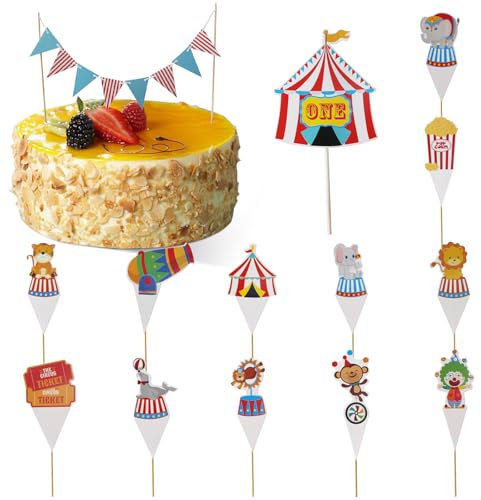 Minnhua 25 Stück Muffin Deko, 13 Stile Zirkus Party Deko, Kreativ Zirkus Geburtstag Deko, Cake Topper für Kinder Baby Party Geburtstag Kuchen Dekoration