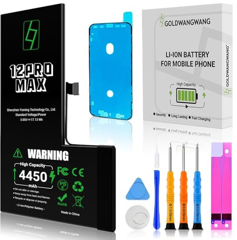 GOLDWANGWANG Battery Replacement for iPhone 12 Pro Max, 4600mAh High Capacity, Compatible with A2411/A2412/A2342, Complete Repair Kit, CE/RoHS/FCC/PSE Certified