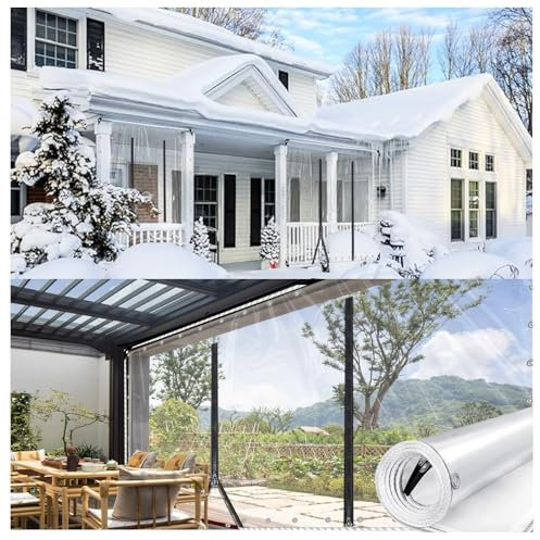 Telone Impermeabile in Plastica Pvc,Telo Trasparenti per Esterni,Tende Divisorie in Vinile,Pannelli Laterali in Telone per Gazebo Portico Pergola,con Occhielli e Cerniera(H3xW4.5m/H9.8xW14.7ft)