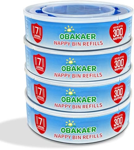 Nappy Bin Refill Compatible with Angelcare Nappy Bin Refills & Litter Locker II Nappy Disposal System,4 Pack Nappy Sacks,incompatible with Dress Up,Dress Up XL,Classic XL,LitterLocker Fashion