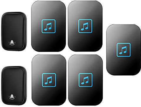 CAFIEDR Timbre inalámbrico, 2 pulsadores y 6 receptores, Resistente al Agua, de 490 pies de Largo Alcance, Kit de Timbre Universal para Puerta Familiar con 60 timbres, Volumen de(Negro)