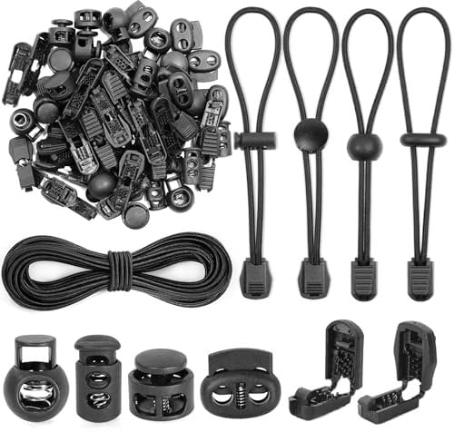 10 m di filo elastico in gomma da 3 mm, elastico rotondo, corda in gomma con 40 fermacorda, 40 fermacorda, colore nero, cordoncino in gomma per cordino, zaino e vestiti, 10 m