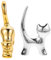 Ciieeo Présentoir Élégant 2 Pièces En Céramique Pour Bijoux Support Pour Vitrine Chat Accroupi Argenté Et Doré