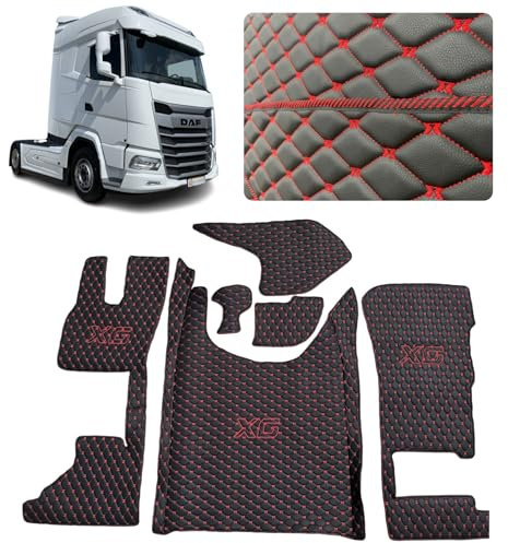 LKW-Fußmatten kompatibel zu DAF XG 2022+ Fussmatte (Stoff schwarz, Faden rot)
