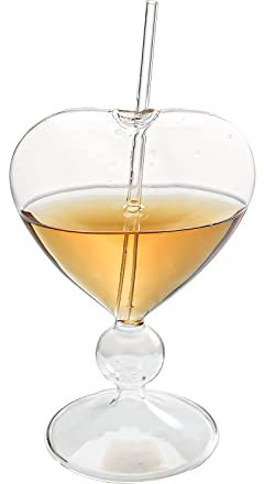 Dzaayediiy 240ml Heart Glasses Drinking, Au Vodka Cocktail Glasses with Straw Clear Romantic Martini Cups for Bar Furnishings Celebrations Wedding Dinner Birthday Party (Glossy)