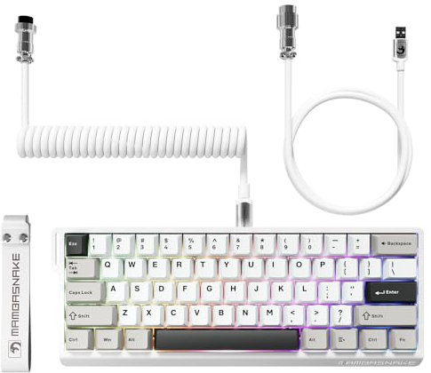 MAMBASNAKE X60 HE Rapid Trigger Wireless Gaming Keyboard, 0.01mm RT Accuracy, 8000Hz Wired RGB Keyboard with Magnetic Switch, Adjustable Actuation, Snap Tap, Coiled Cable, for PC/Mac, White