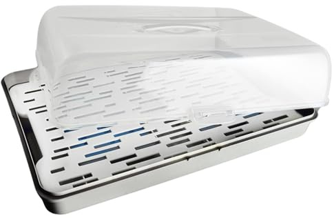 Rectangle Cake Box Storage Carrier With Cooling Insert Plastic Food Cover Cupcakes Baking Brithday Cake Ventilation Tray (Grey)