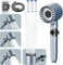 Pommeau de Douche Haute Pression, Pommeau Douche Economie Deau 4 Types de Jets Pommeau de Douche Anti Calcaire avec Tuyau Douche 1.5M et Support de Douche, avec Bouton D'arrêt D'eau, Bleu