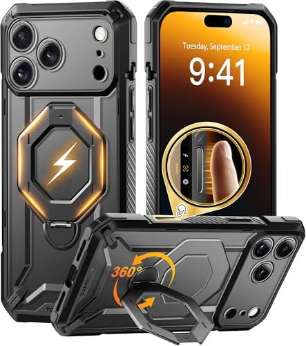 Tongate für iPhone 17 Pro Max Hülle mit 360° Drehbarem Magnetständer, [Kompatibel mit MagSafe] [Fallschutz nach Militärstandard] Integrierter Ringhalter & Displayschutz für iPhone 17 Pro Max, Schwarz