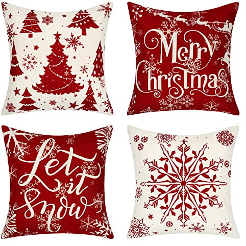 Weihnachtskissenbezug,4 Stück Kissenbezug Weihnachten (Rot, 40x40 cm) | SOMYTING Weihnachtskissenbezug,4 Stück Kissenbezug Weihnachten Wohnkultur Leinen Dekokissen Weihnachten Deko Kissenhülle