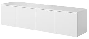 PAWS MEBLE Asgard RTV 150 4D Weiß Hängend – TV-Lowboard 150 cm – Modernes Loft-Design – Push-to-Open – 4 Türen mit Regalen
