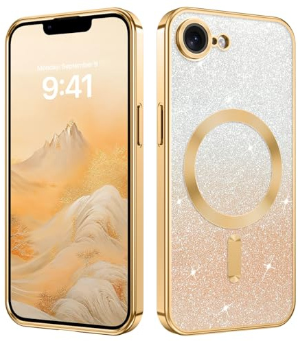 GUAGUA Handyhülle für iPhone 17e, iPhone 16e Hülle [Kompatibel mit MagSafe] Glitzer Magnetisch Magnet Schutzhülle Stoßfeste Kratzfeste Weiche TPU Schutzschale Case für iPhone 17e/16e (6,1'') Gold