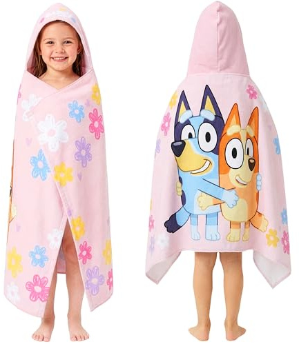 Get Trend Bluey Poncho Toalla Niña con Capucha 2-6 Años, 100% Algodón Toalla de Baño Infantil, Piscina Playa Poncho de Natación con Capucha, Idea de Regalo para Niña (Rosa Bluey)