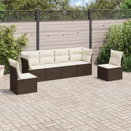 QJBSAVVA Gartenmöbelset 6-TLG. Braun Poly Rattan Ecksofa & Mittelsofa 234 x 62 x 69 cm mit Stauraum abwaschbar Kissen Modernes Design für Balkon Terrasse und Garten