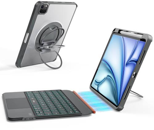 WIWU Funda iPad 11 Generación Teclado Air 11 Pulgadas M4/M3/M2 Desmontable | Magnética Soporte de 360° Teclas Retroiluminadas Trackpad Soporte para Lápiz Color Gris para iPad 10, Air 5/4 Pro 11 4/3/2/1