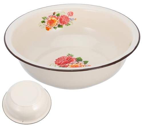 NUOBESTY Große Emaille Rührschüssel mit Glatter Oberfläche 35 Zoll Vintage Stil Vielseitige Küchenhilfe zum Mischen und Waschen von Obst und Gemüse