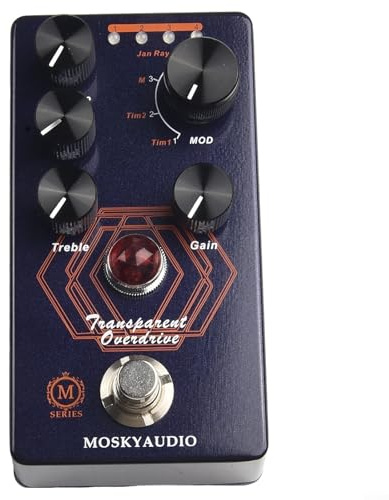 Overdrive Gitarren-Effektpedal mit 4 Modi-Auswahlknopf und Regler für Lautstärke, Bass, Höhen, Verstärkung